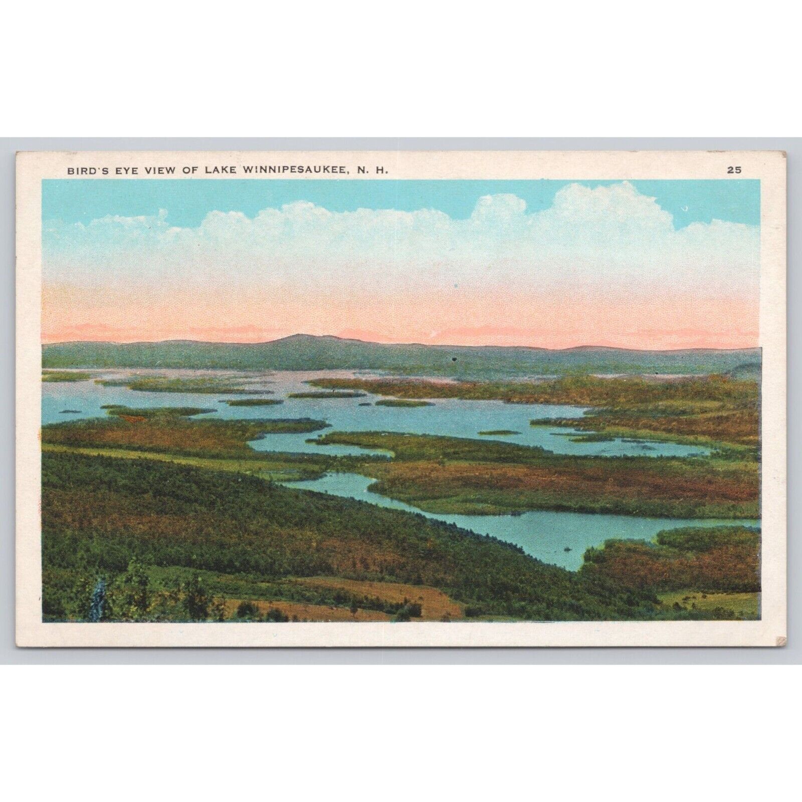 Postcard Bird\'s Eye View of Lake Winnipesaukee N. H. New Hampshire White Border