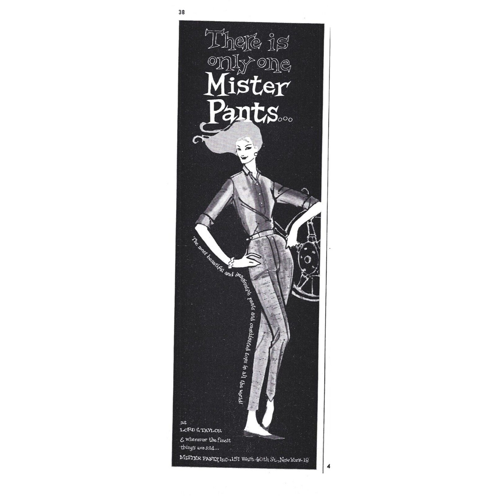 Mister Pants Lord Taylor New York 1960s Vintage Print Ad 9 inch Tall