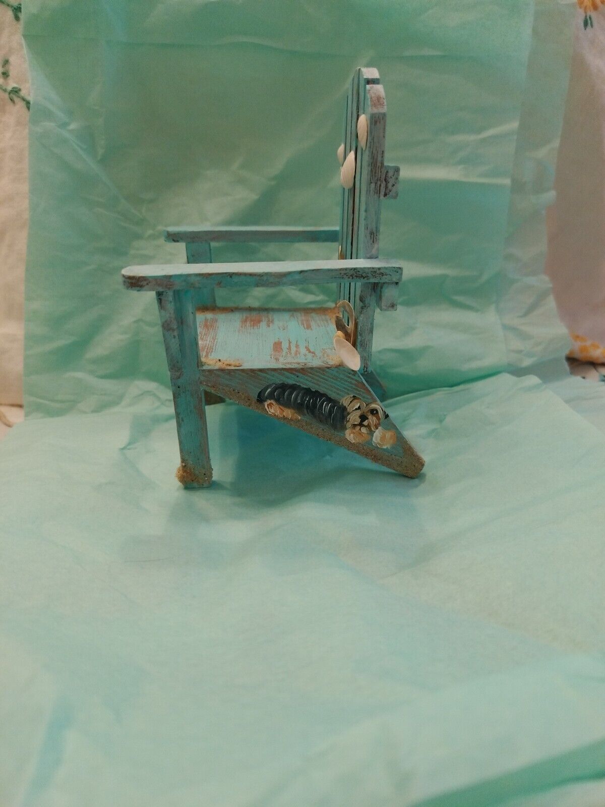 Hand Painted Yorkie painting♡small Chippy Beach Chair Decor Teddy Bear Yorkie