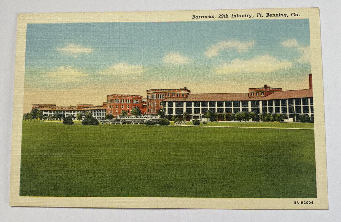 Vintage Linen Postcard ~28th Infantry Barracks ~ Fort Benning Georgia GA