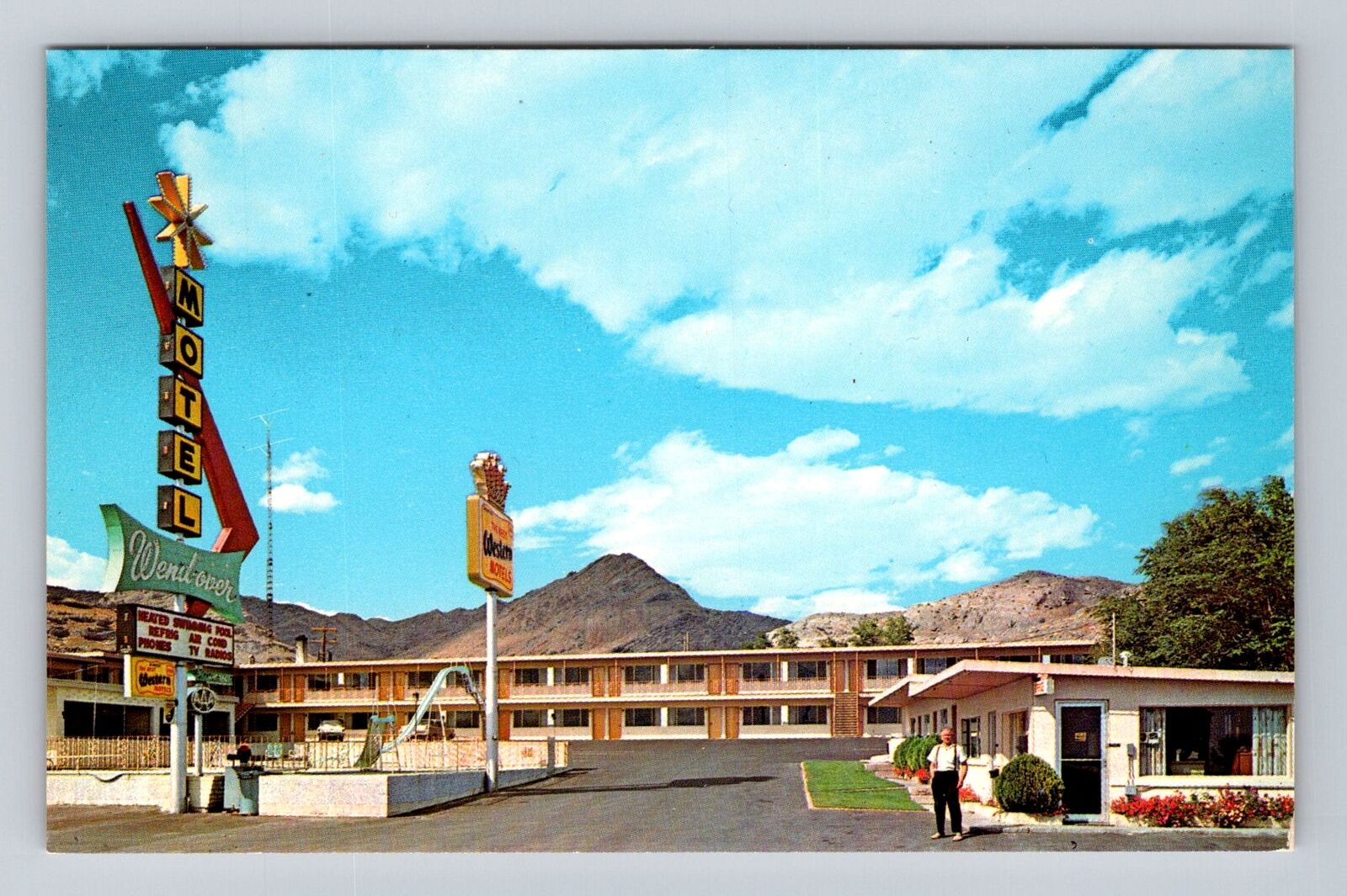 Wendover UT-Utah, Wend-Over Motel Advertising, Vintage Souvenir Postcard