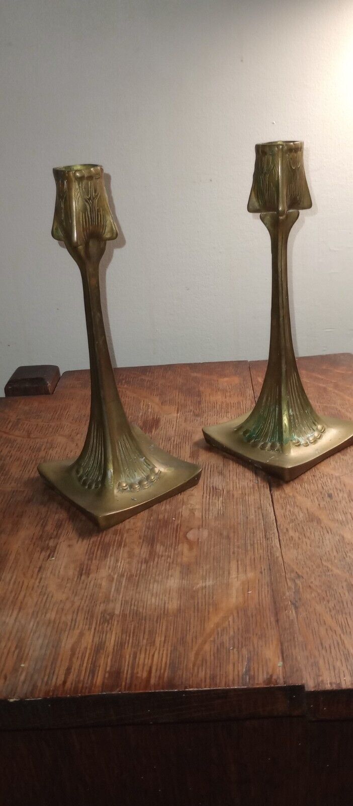 Antique Pair Of Austrian Art Nouveau Bronze Candlesticks