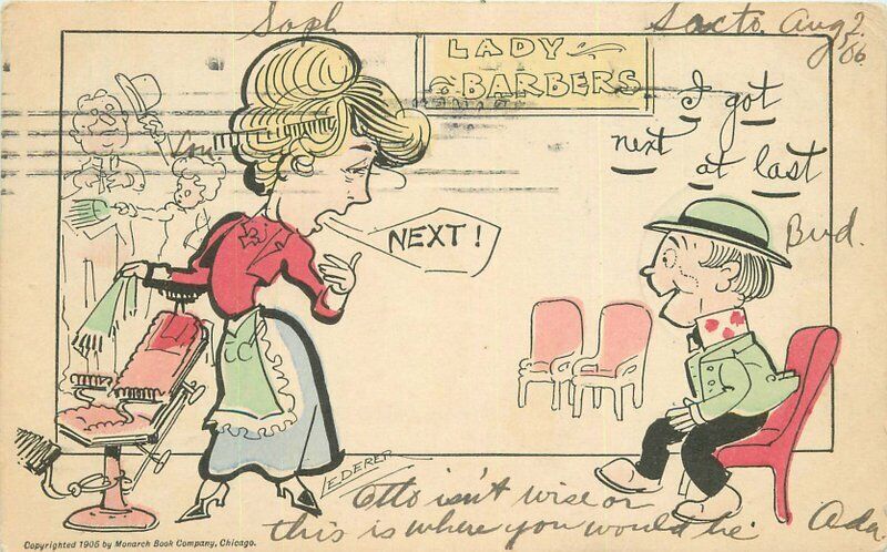1905 Lederer Lady Barber Comic Humor artist impression Postcard 22-3128