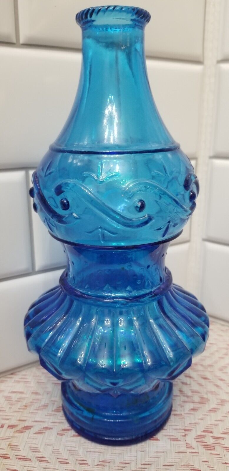 Vintage Wheaton Blue Lamp Bottle 1970’s Decanter Cobalt Glass