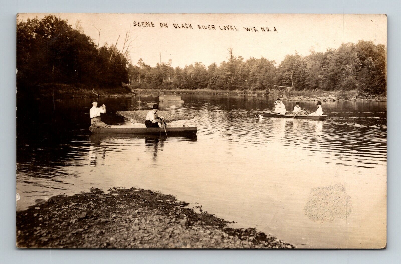 Loyal WI-Wisconsin, RPPC Boating Along Black River, c1909 Vintage Postcard