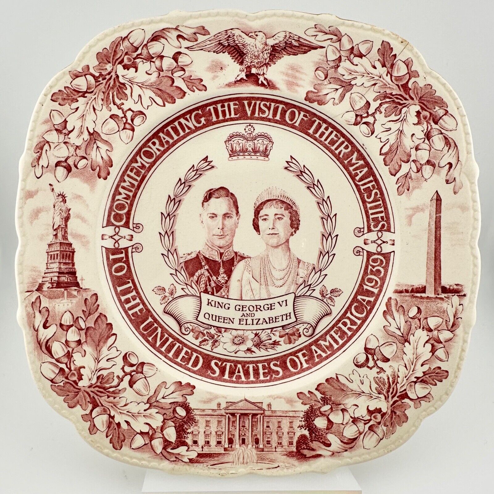 1939 King George VI Queen Elizabeth Canada Visit China Plate Vintage Antique
