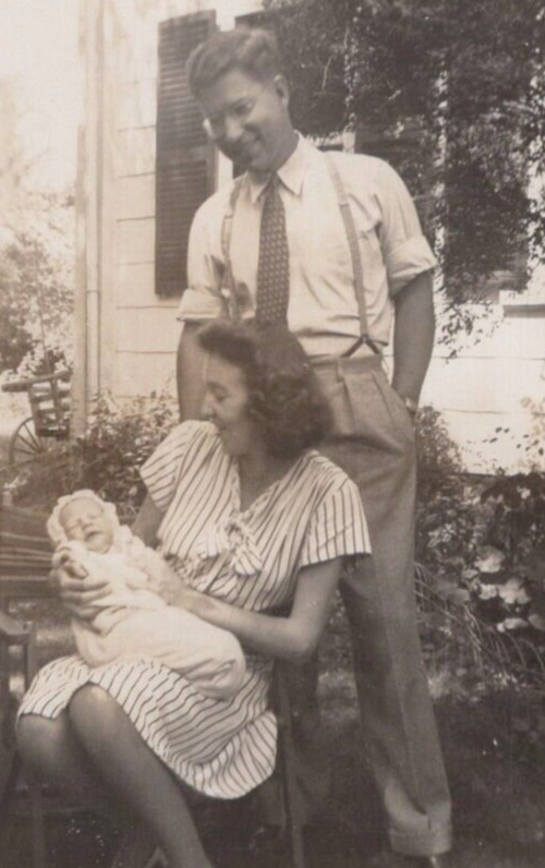 5B Photograph Handsome Man Young Father Pretty Woman Mother 1940's 