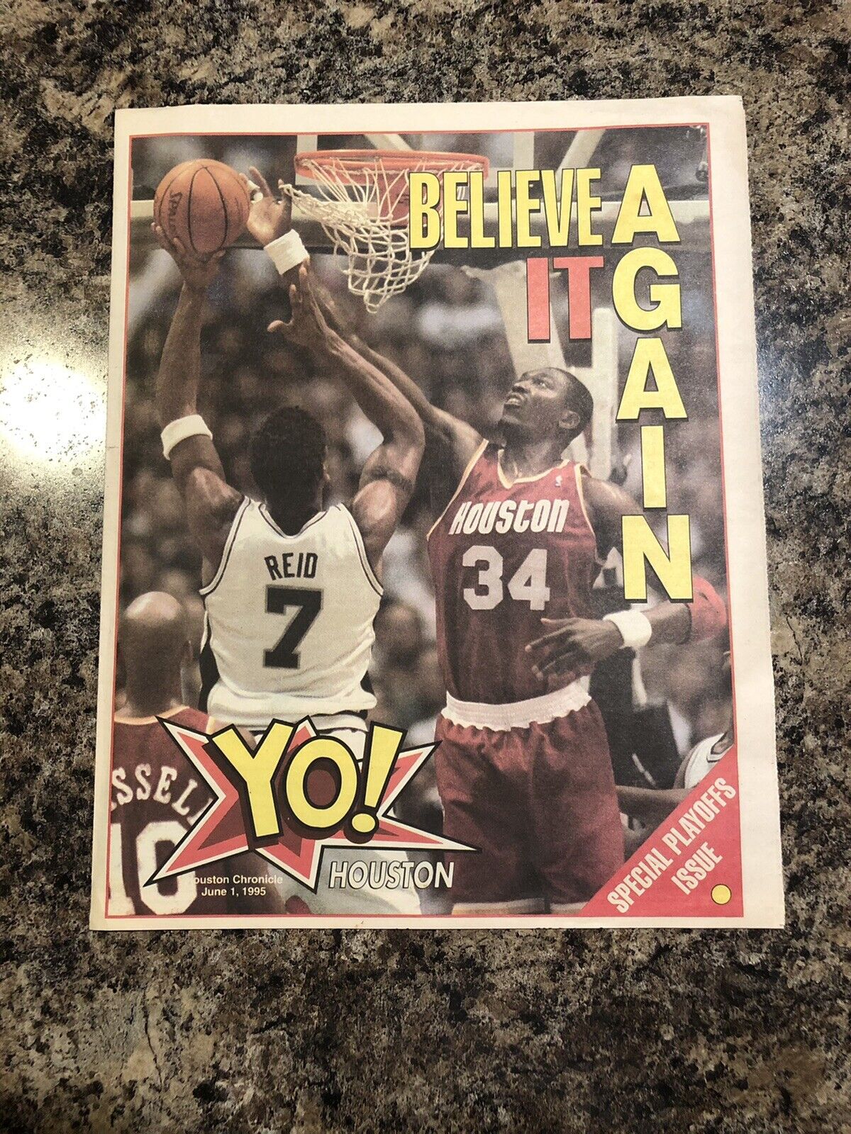 1995 Houston Rockets NBA Playoffs Preview Newspaper.  Hakeem Olajuwon