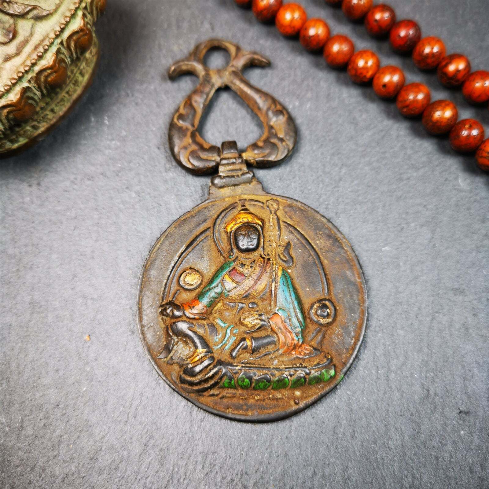 Gandhanra Vintage Tibetan Buddhist Calendar Badge, Guru Rinpoche Amulet, SIPAHO