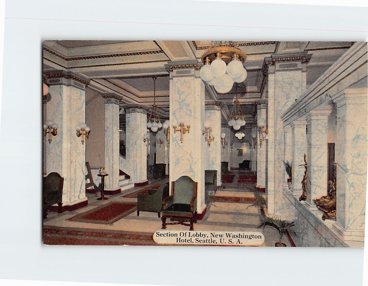 Postcard Section of Lobby New Washington Hotel Seattle Washington USA
