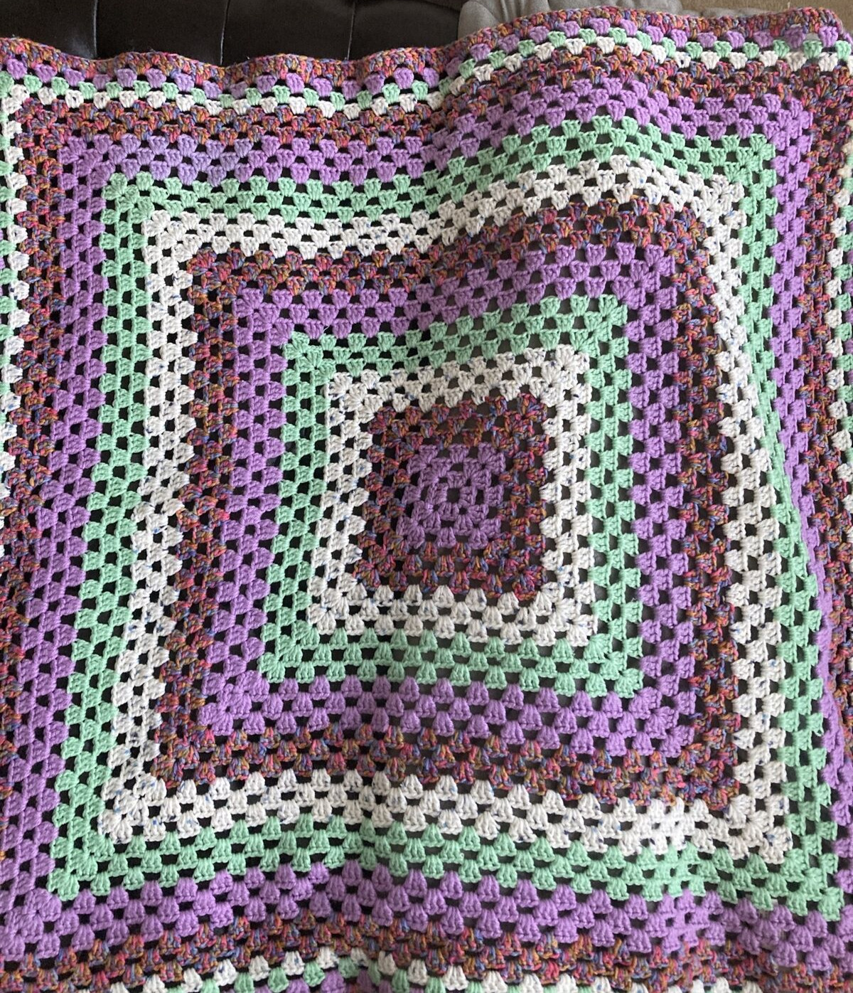 Handmade unique 104x104cm Crochet Blanket/Throw Vintage retro kitsch lilac pink