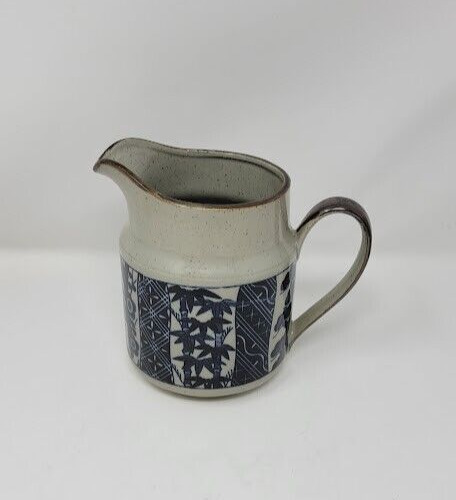 Vintage Mid Century Bamboo Floral Gray Blue Ceramic Serving Pitcher
