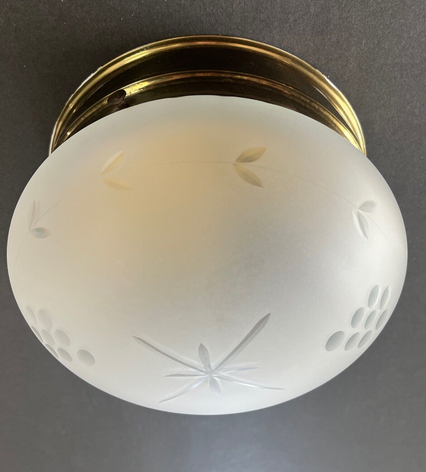 Vintage Mid Century Modern Ceiling Light Fixture Frosted Cut Etched Glass Globe