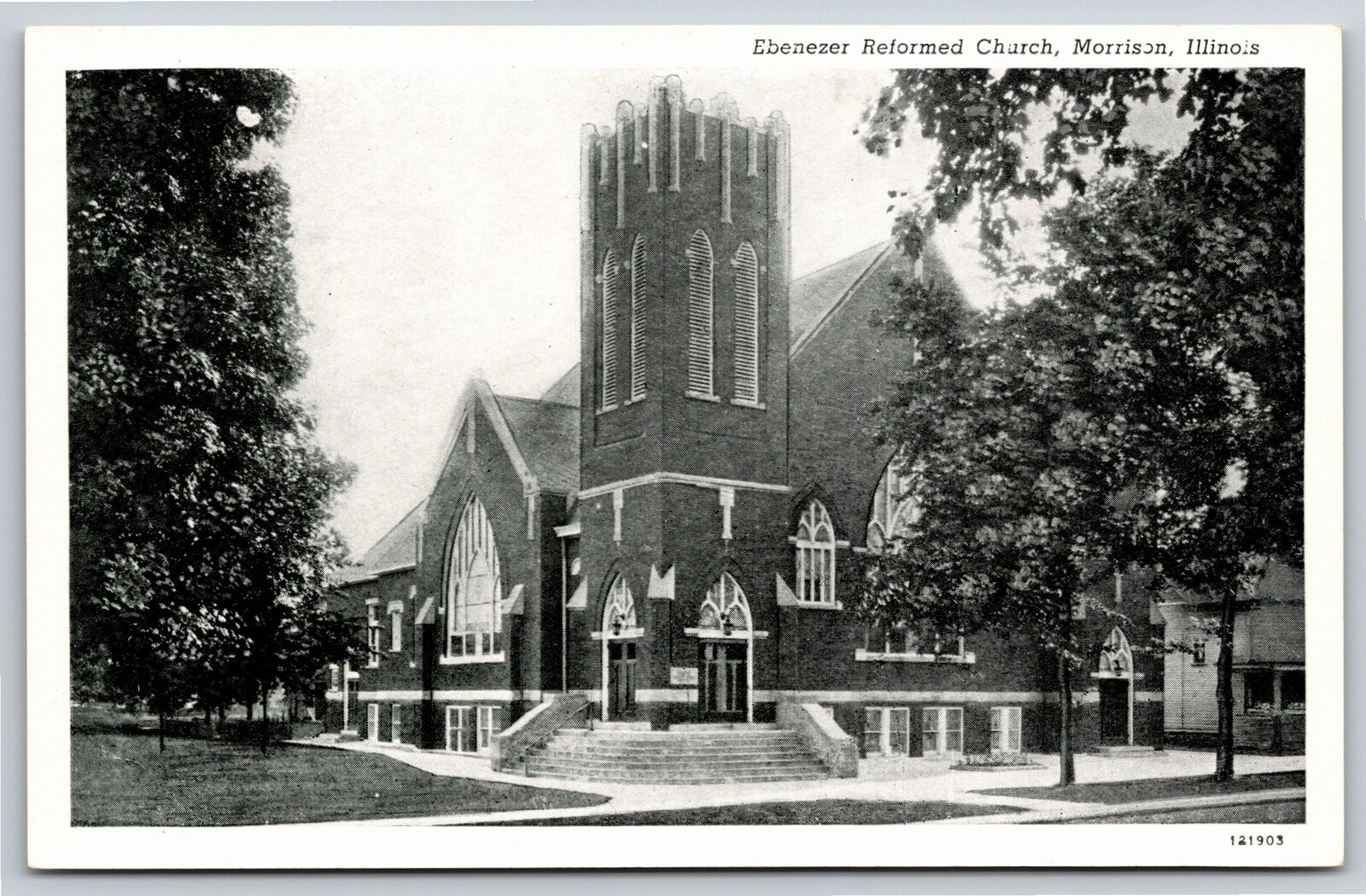 Morrison Illinois~Ebenezer Reformed Church~Corner Entrance In Tower~Vintage PC