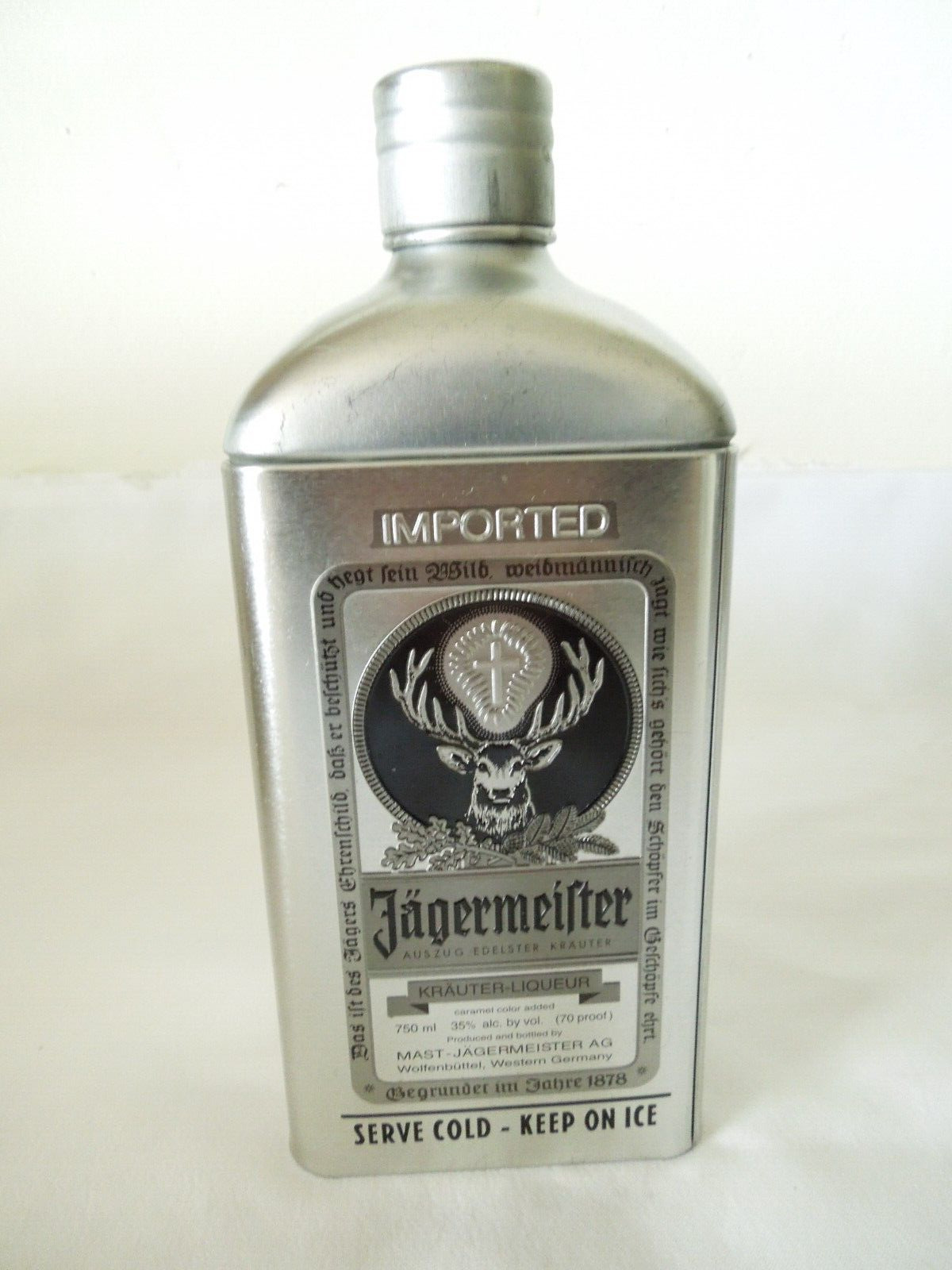 Jagermeister Metal Bottle Holder/Trinket Box Silver 750ml Empty Made in WGermany