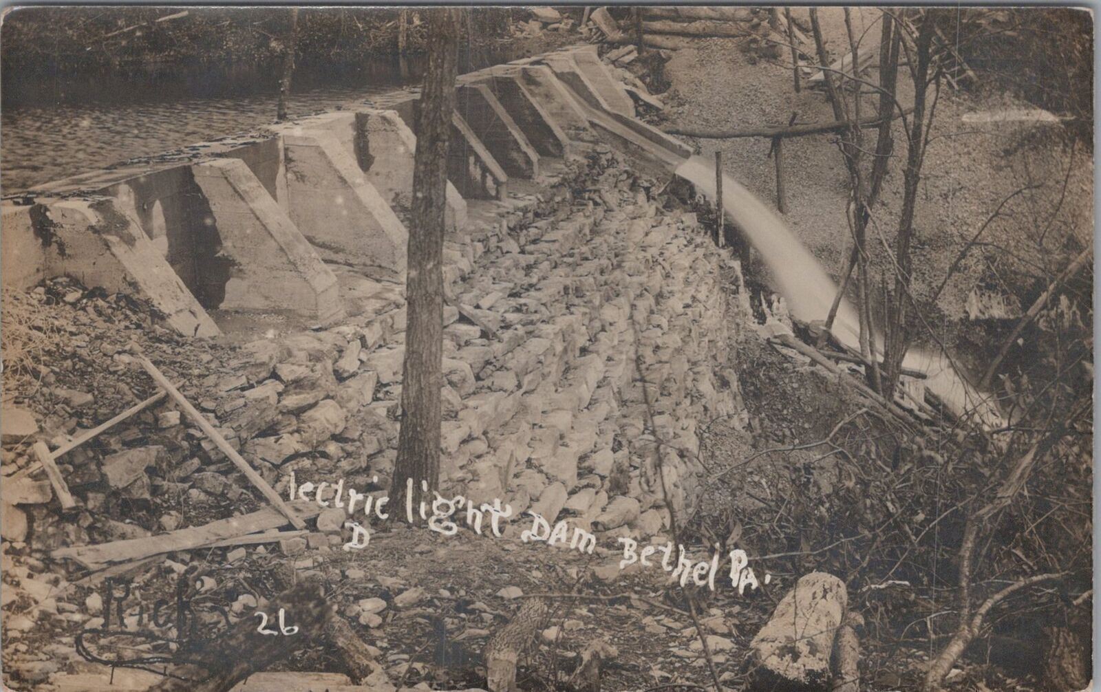 RPPC Postcard Electric Light Dam Bethel PA 1909