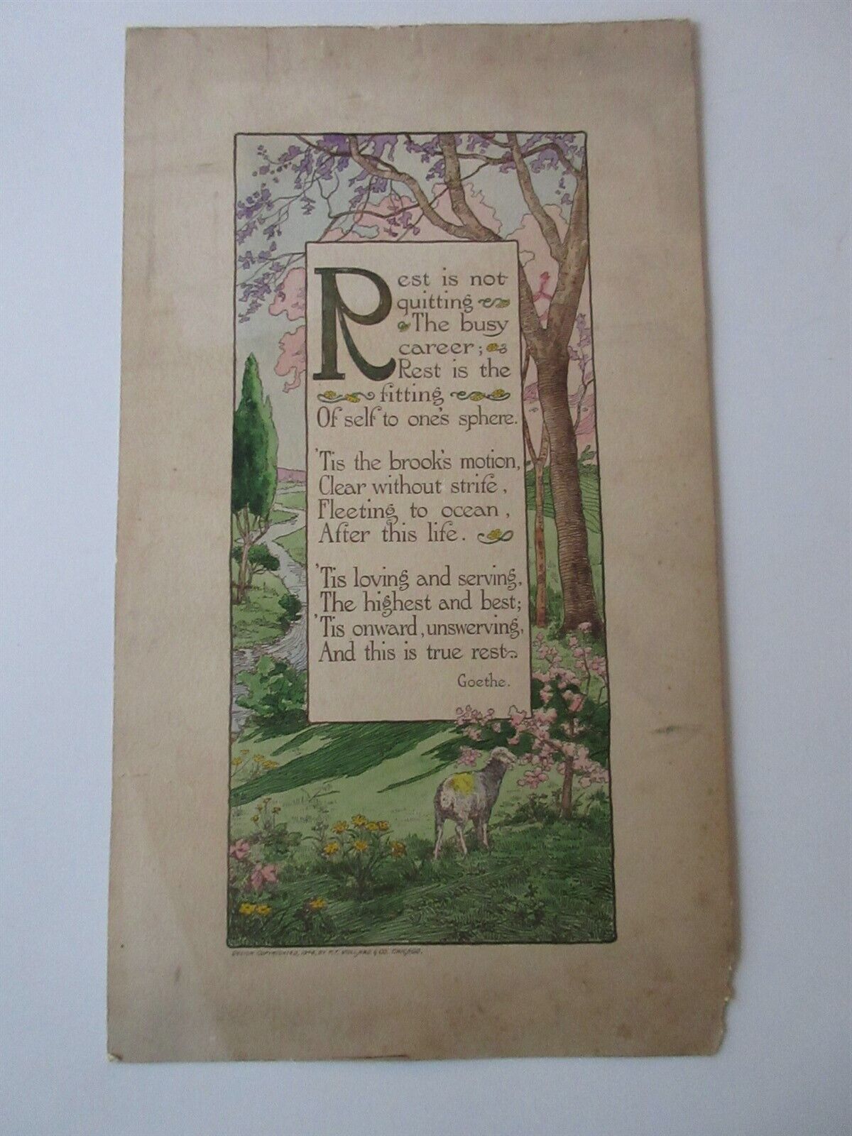 Goethe poem print 1908 P. F. Volland & Co Chicago