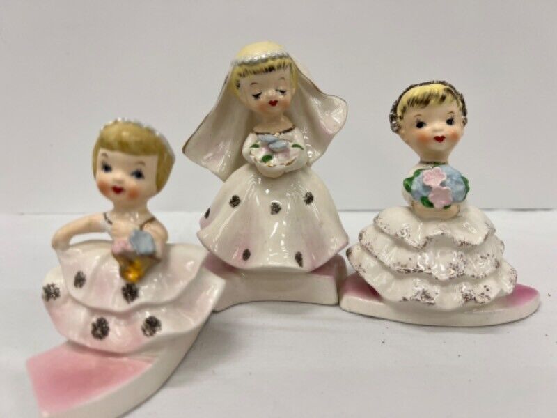 Vintage LEFTON Bridal Procession - 3 Figurines - Complete Set RARE