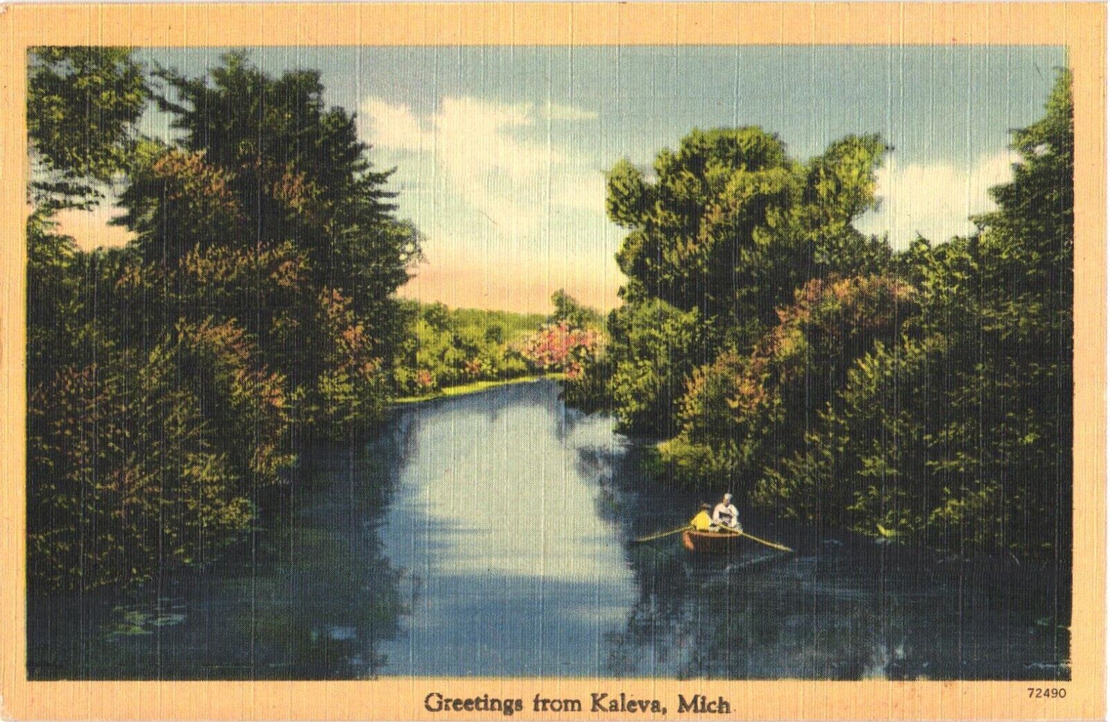 Boating At A Very Beautiful Lake, Greetings From Kaleva, Michigan Postcard