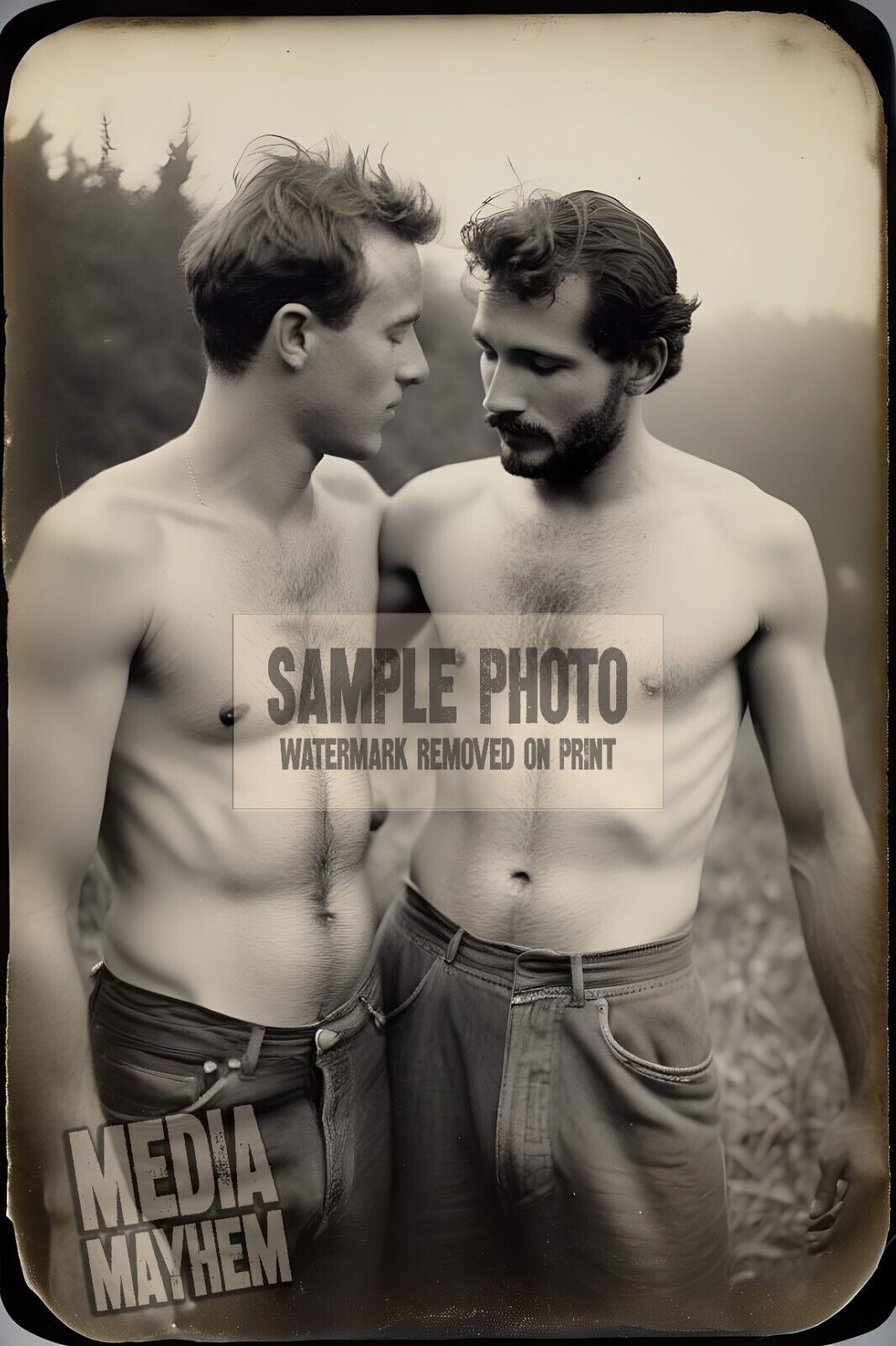 Shirtless Man Admiring Friends Body Print 4x6 Gay Interest Photo #115
