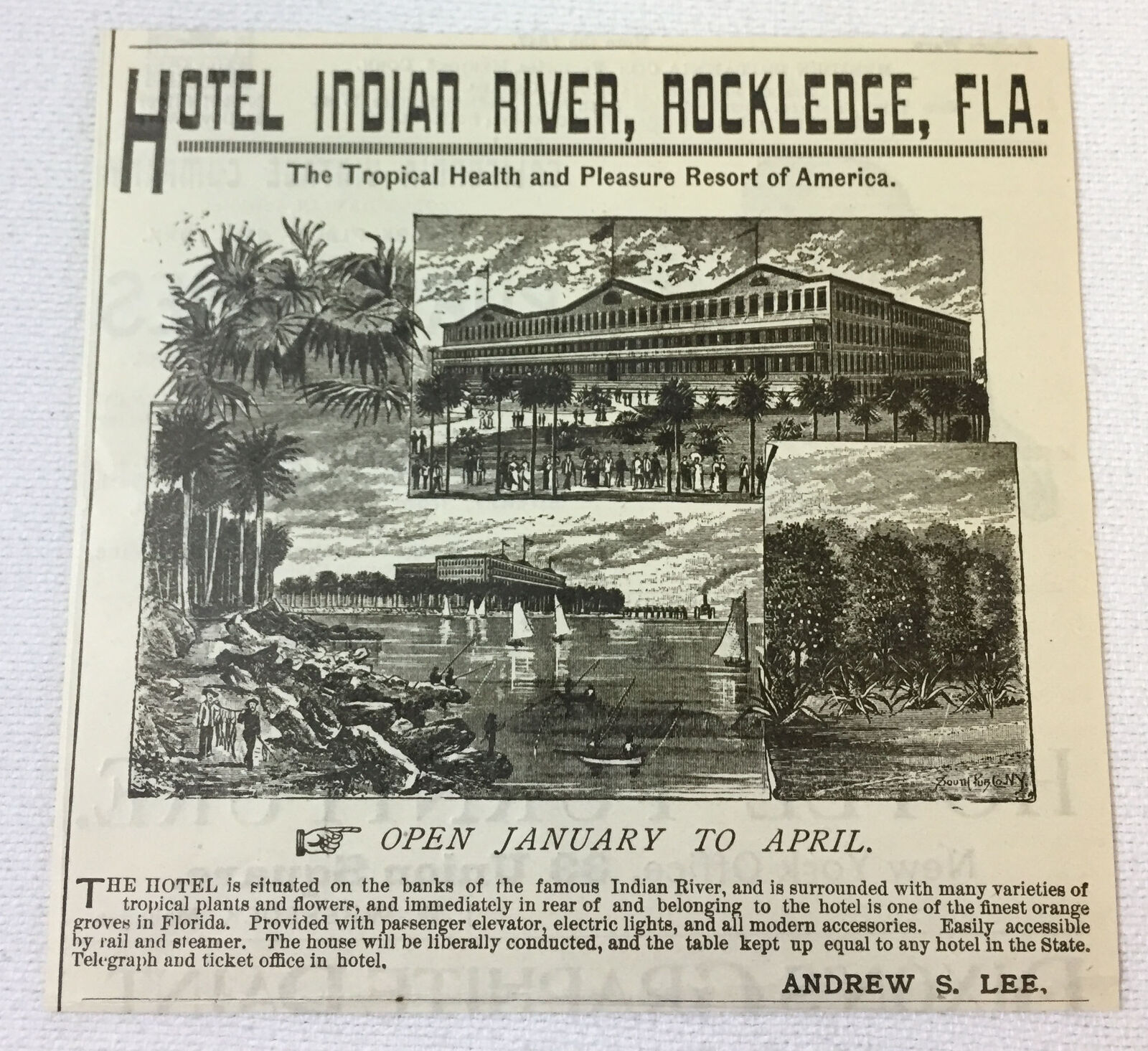 1895 print ad ~ HOTEL INDIAN RIVER ~ Rockledge, Florida