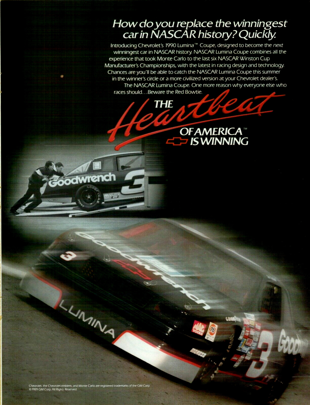1990 Chevrolet Lumina Coupe NASCAR Winston Cup #3 Goodwrench VINTAGE PRINT AD