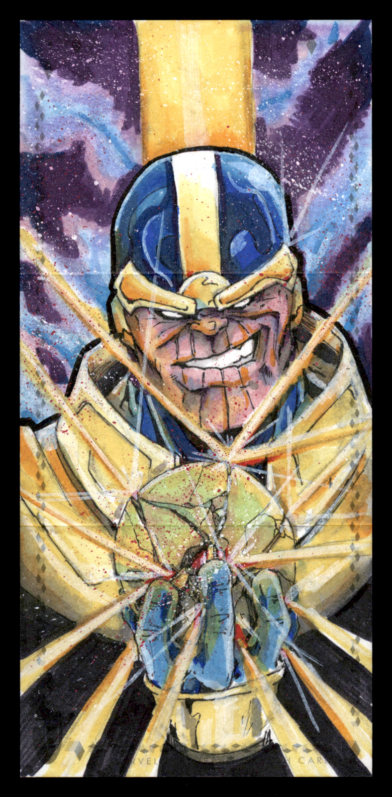 2017 Upper Deck UD Marvel Premier Triple Panel Sketch 1/1 Thanos Corbin Delaney