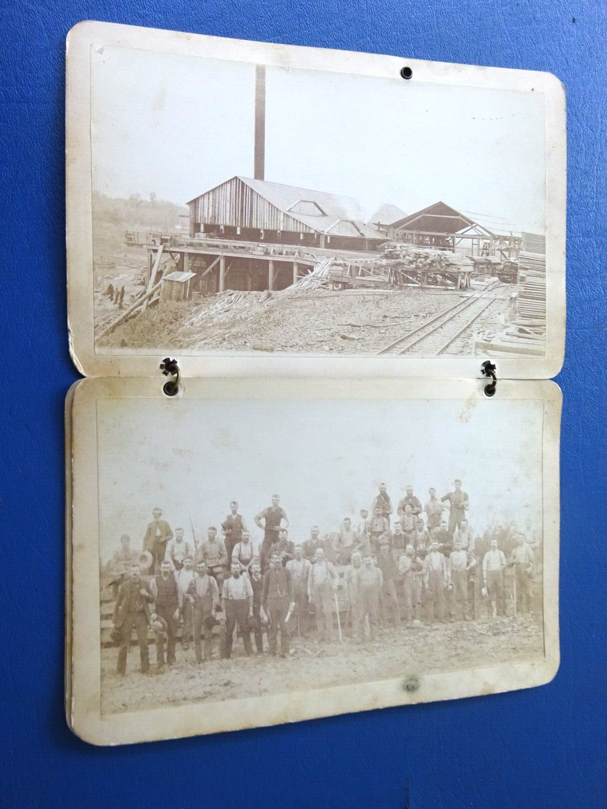 4 Circa 1885 Photographs, Lumber Mill, Workers in Michigan