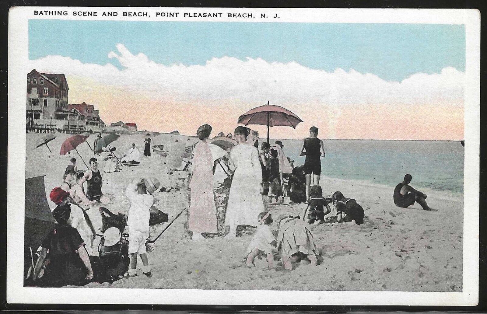 Bathing Scene and Beach, Point Pleasant Beach, New Jersey, Early Postcard