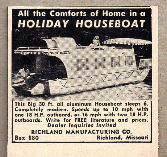 1957 Print Ad Holiday 30\' Houseboats Richland Mfg Richland,MO