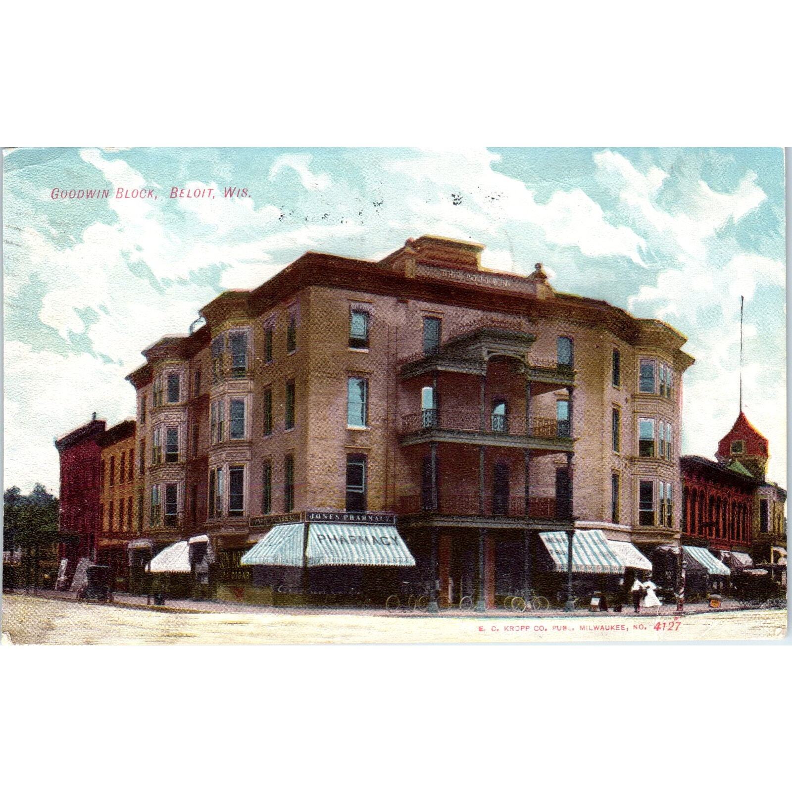 Goodwin Block of Beloit Wisconsin 1907 Original Postcard TJ9-P3