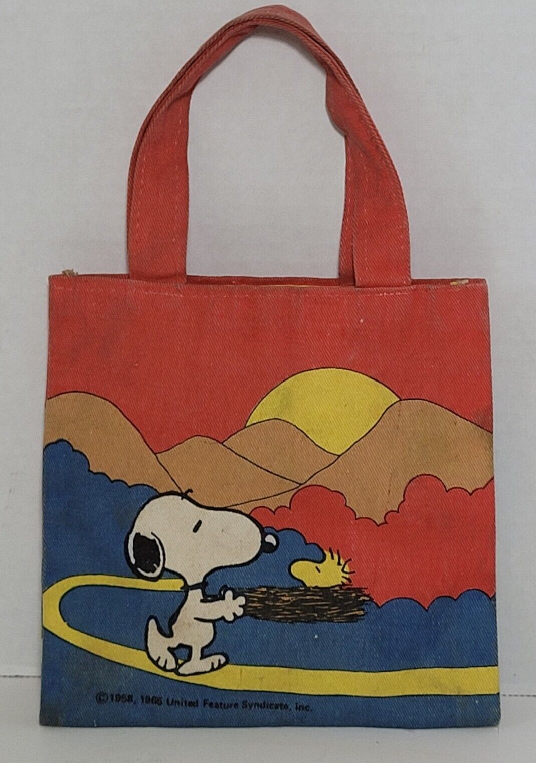Vintage 1965 Peanuts Snoopy Woodstock Mini Tote Bag