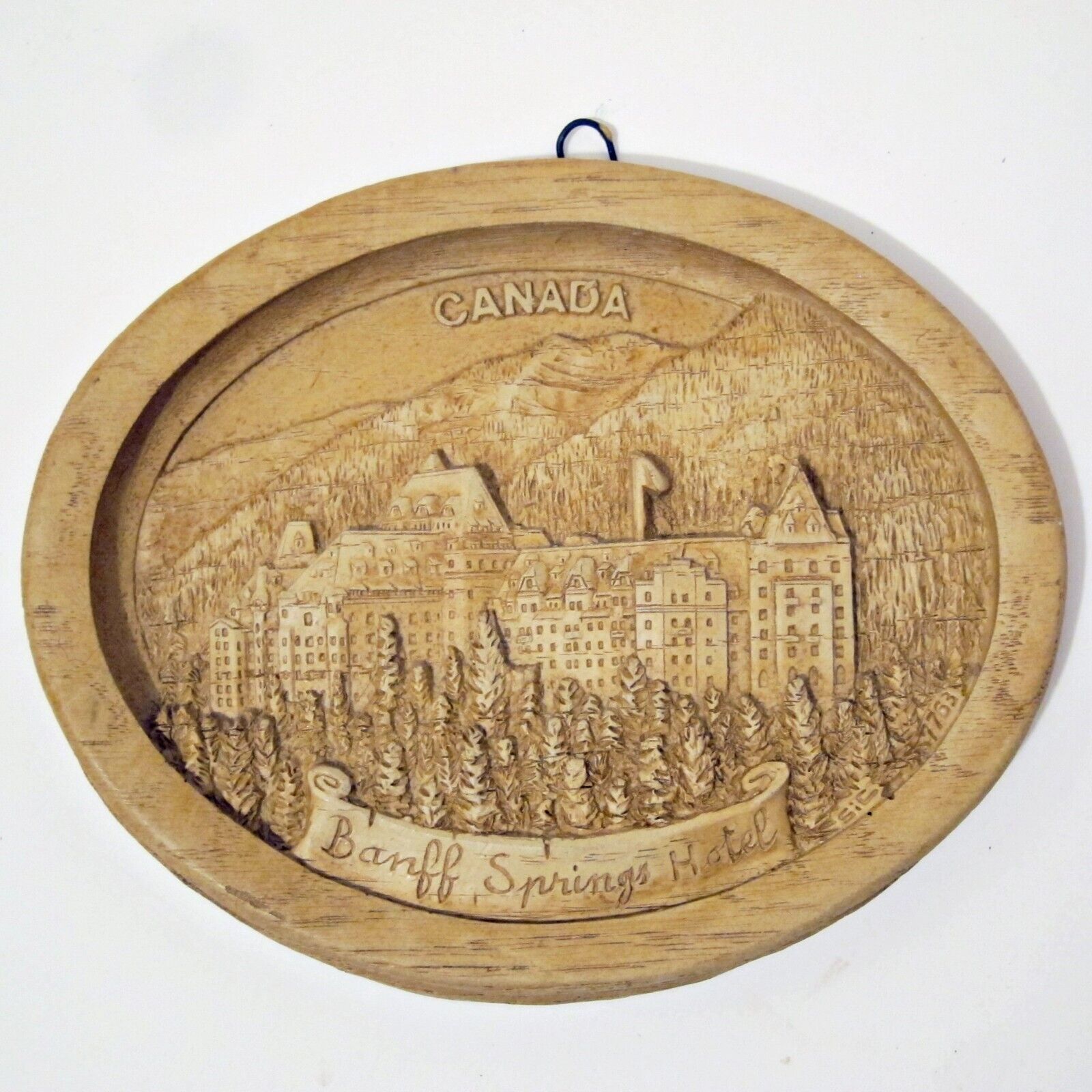 BANFF SPRINGS HOTEL WALL PLAQUE - Wooden Relief Carved - Vintage