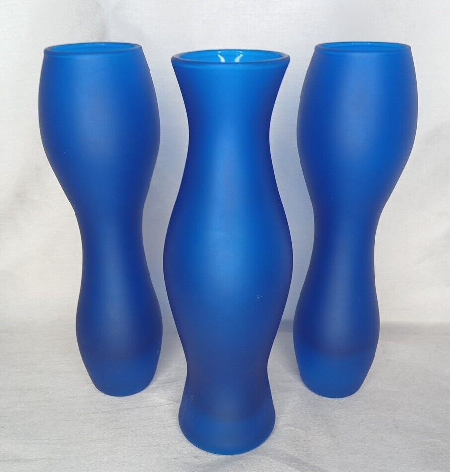 Rare Vintage Ikea Modern Hourglass Blue Vases Set Of 3  9.5\