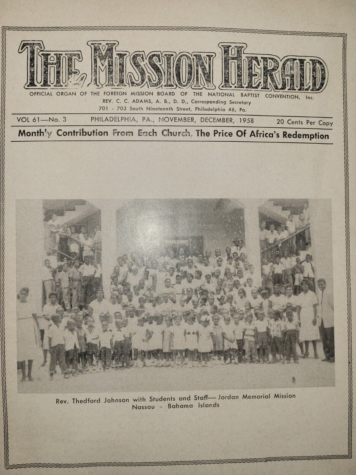 Super Rare Vintage The Mission Herald Philadelphia December 1958