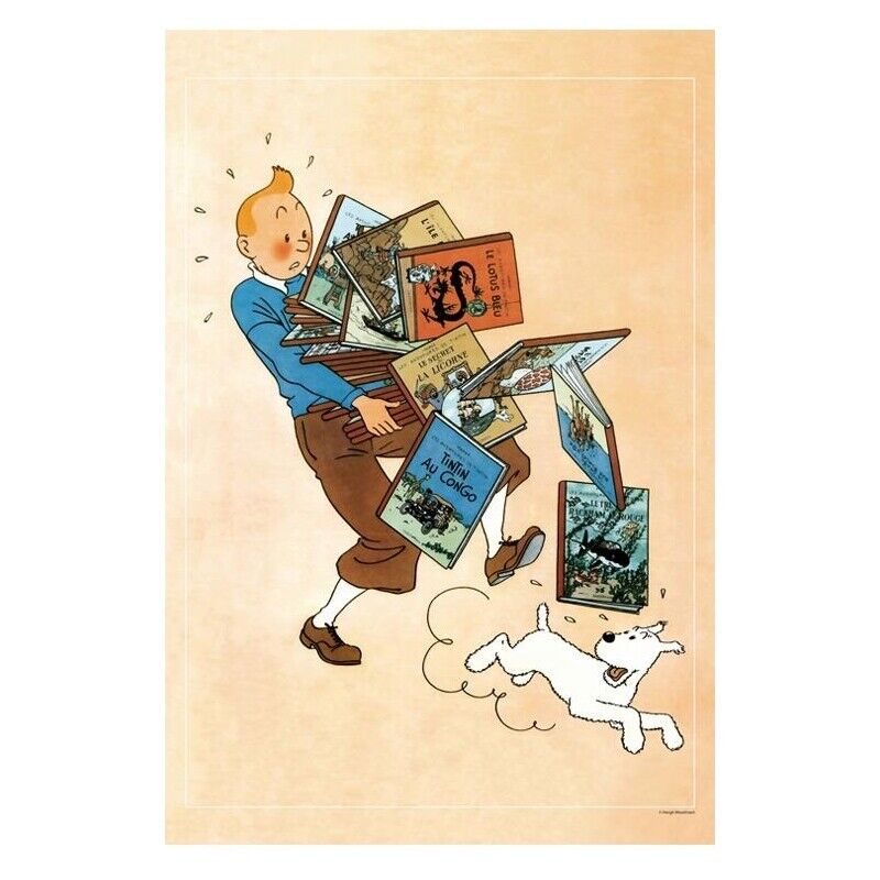 Poster Moulinsart Tintin carrying books 23003 (40x60cm)