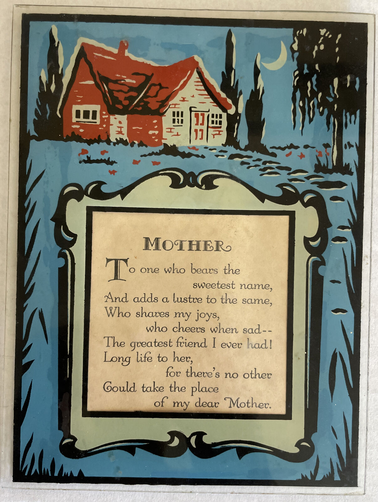 Vintage Mother Poem Reverse Painted Mother\'s Day