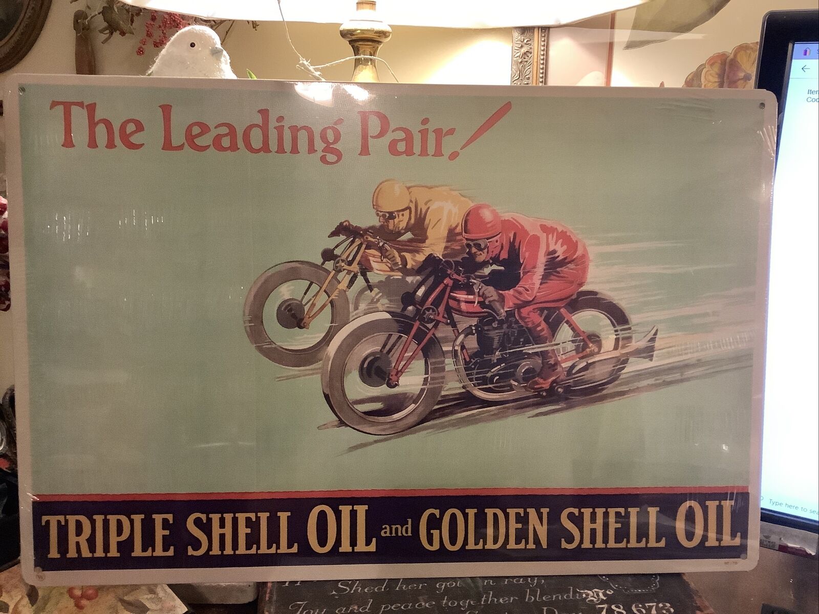 The Leading Pair~Triple Shell & Golden Shell Oil~Vintage Motorcycles~Metal Sign~