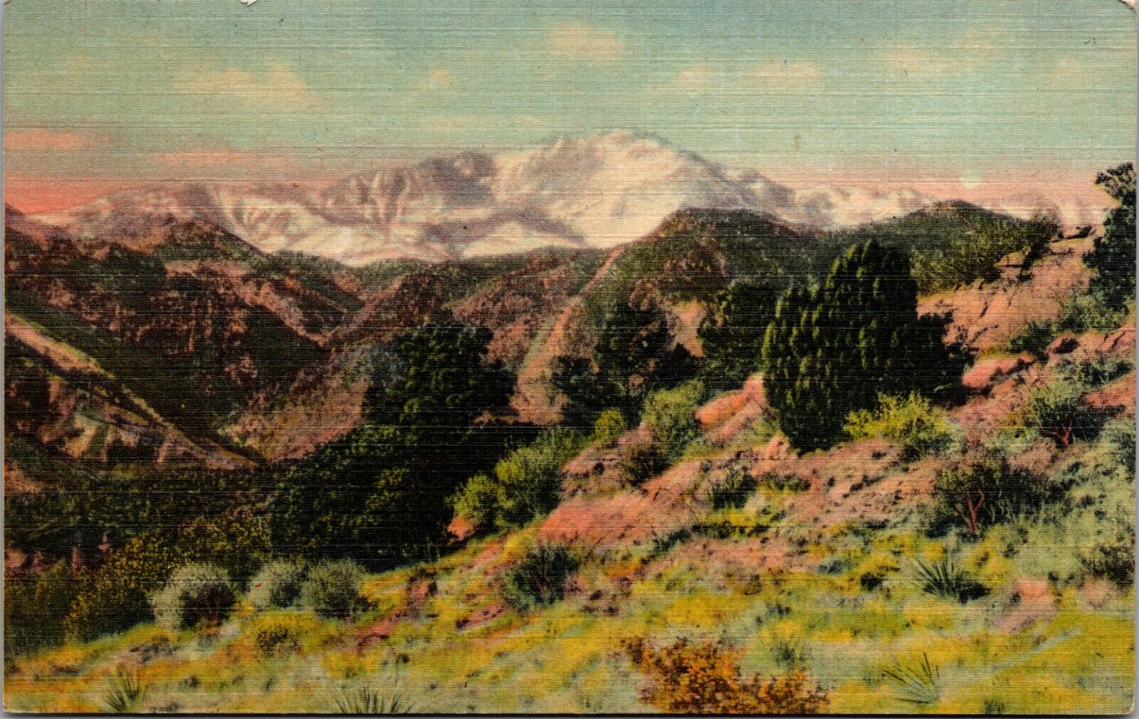 Cascade, CO Colorado, Pikes Peak Alt. 14,109 FT Vintage Linen Postcard 
