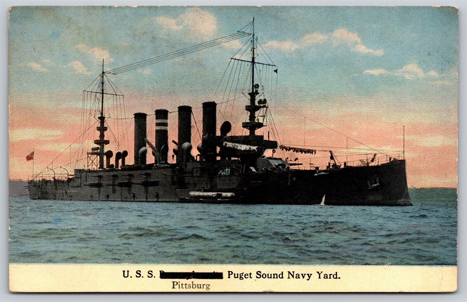 Postcard USS (Pennsylvania) Pittsburg, Puget Sound Navy Yard WA 1915 S130