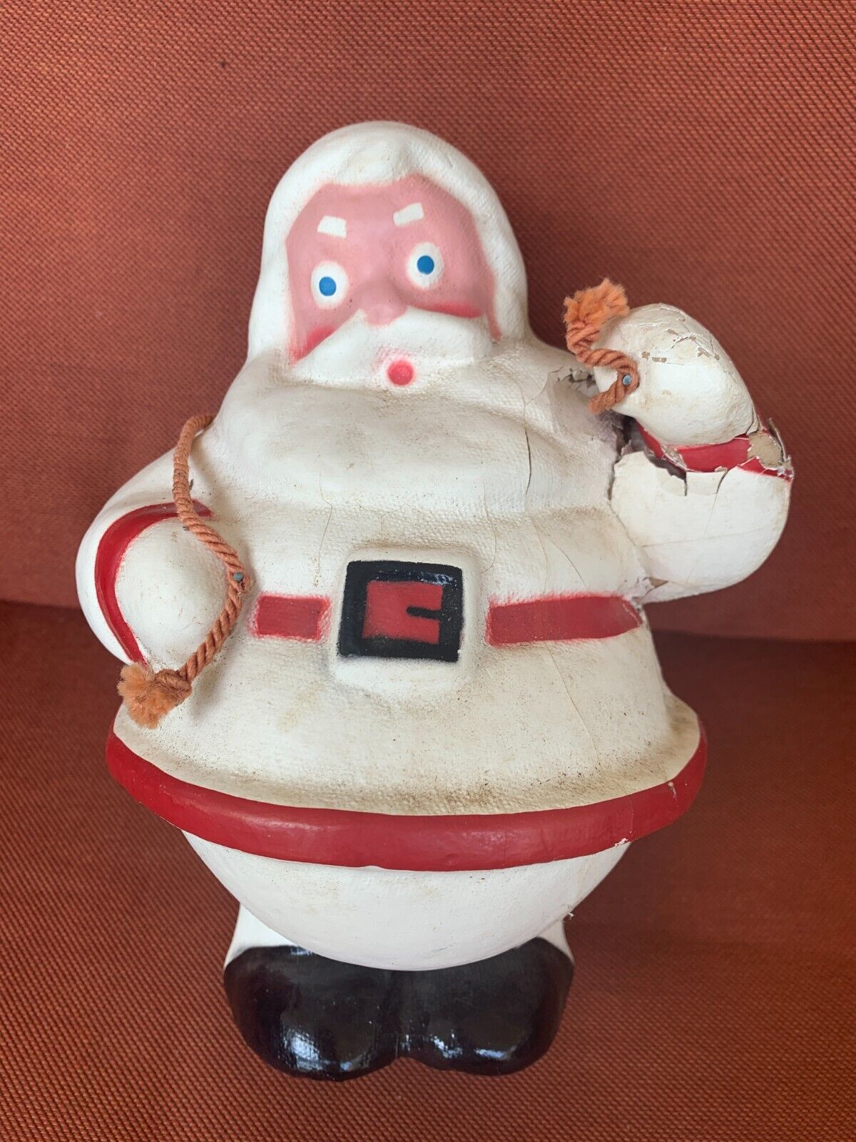 Large Vintage 1940`s-50`s Paper Mache Santa Claus Candy Container  9.5\