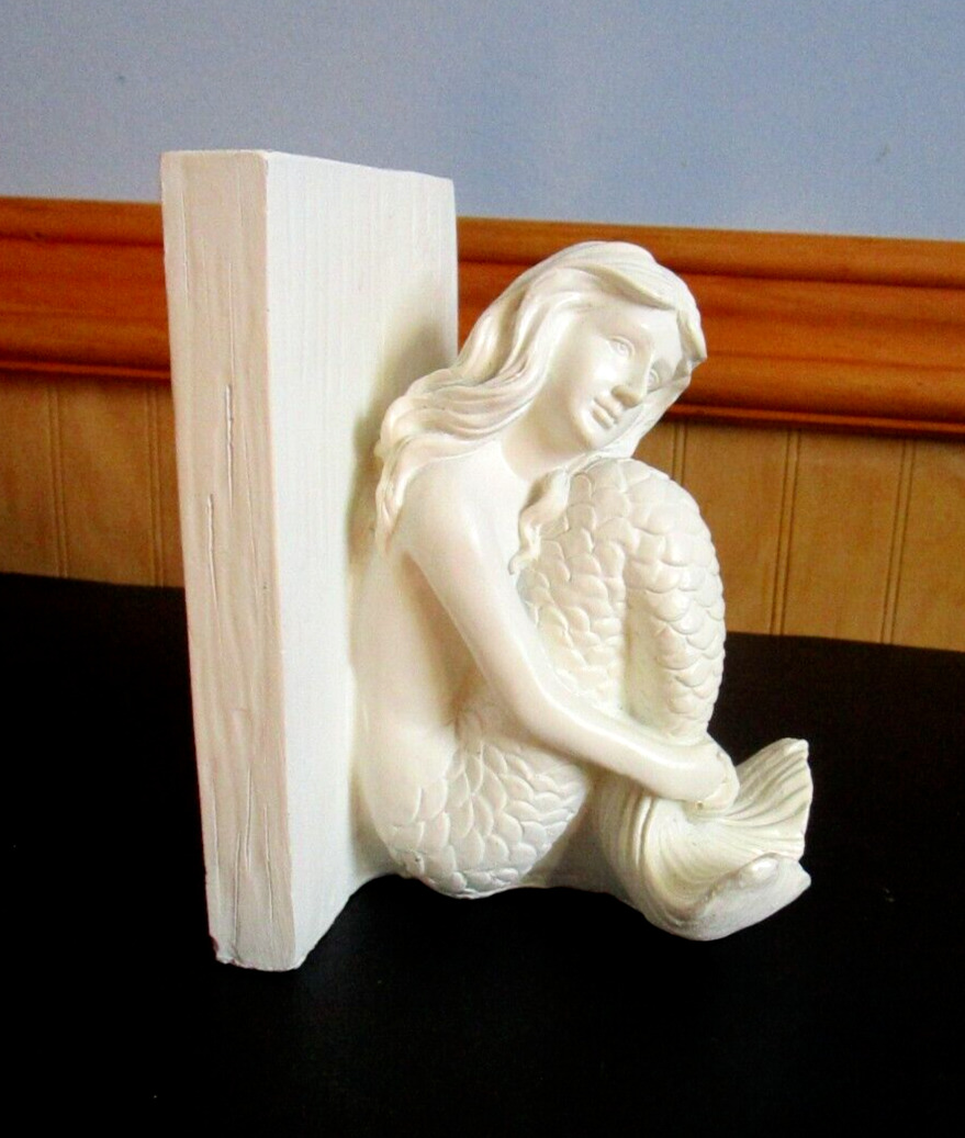 Single White Mermaid Bookend, Weighs 2 Pounds