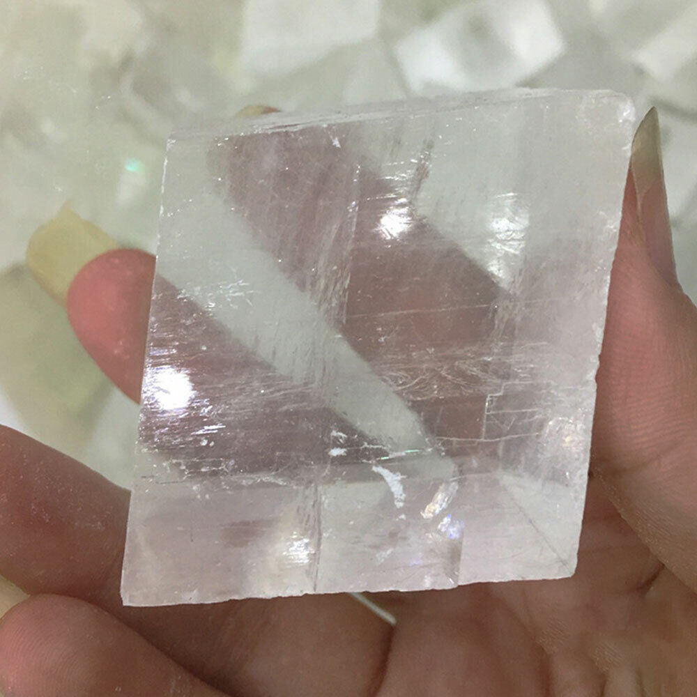 2pc Natural Iceland Spar Quartz Crystal Mineral Teaching Specimen Healing 30g+-