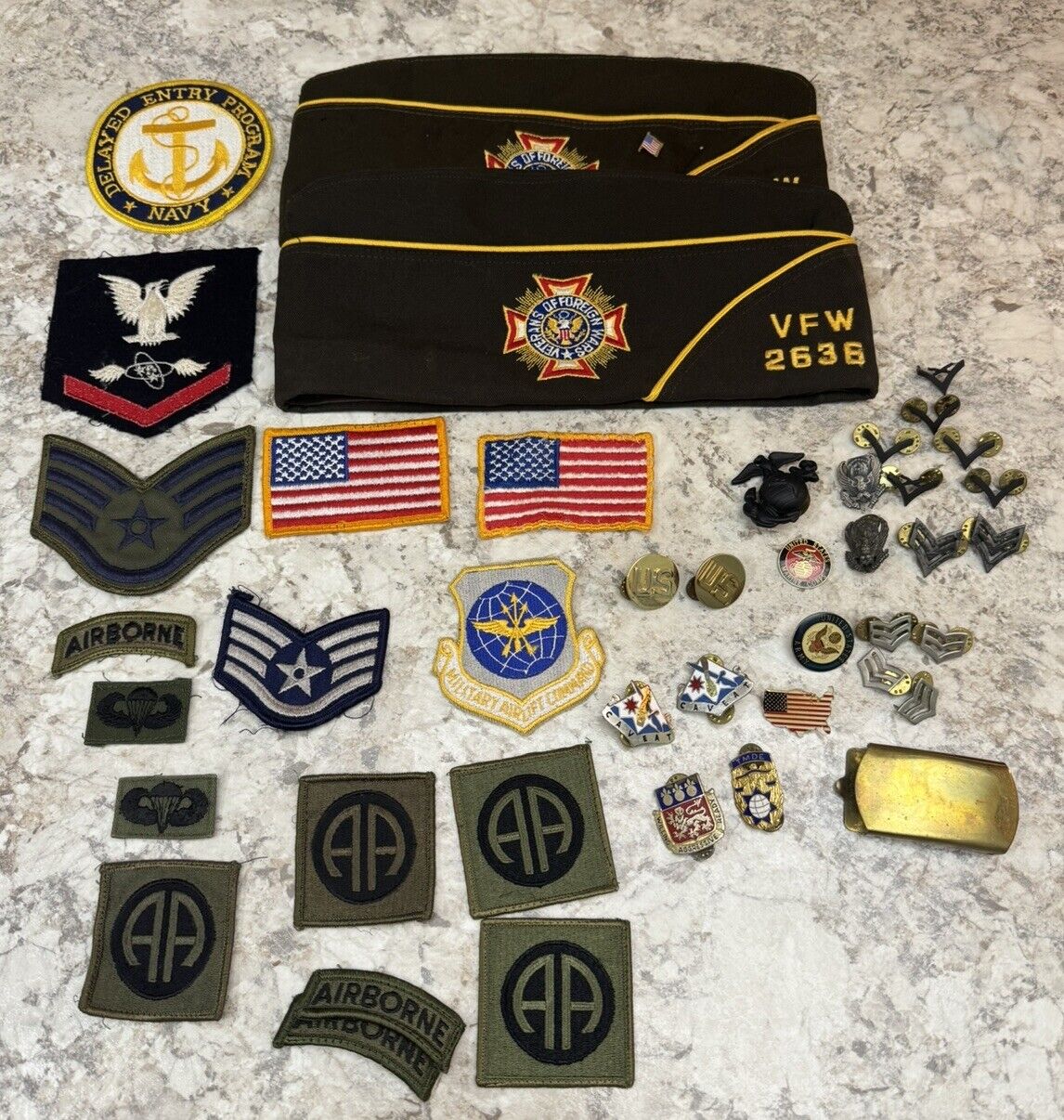 Lot of Vintage Military Pins, Patches, Medals, Etc. - 43 Pieces Total