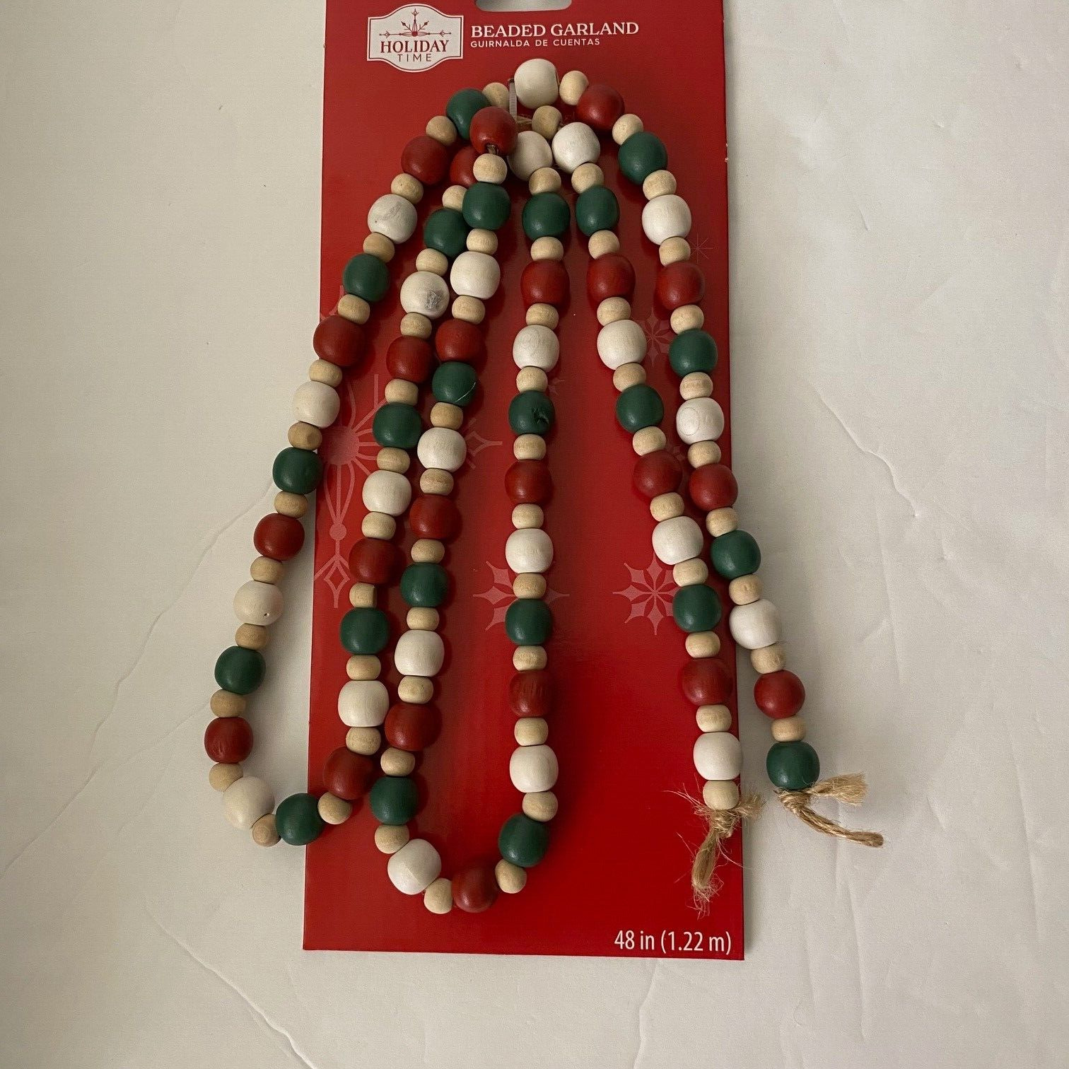 Wooden Bead Garland  Red Green & White 48 Inch Length Christmas Holiday Time
