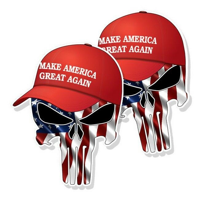 TRUMP Skull STICKERS Waving American Flag MAGA Hat Decals 5\