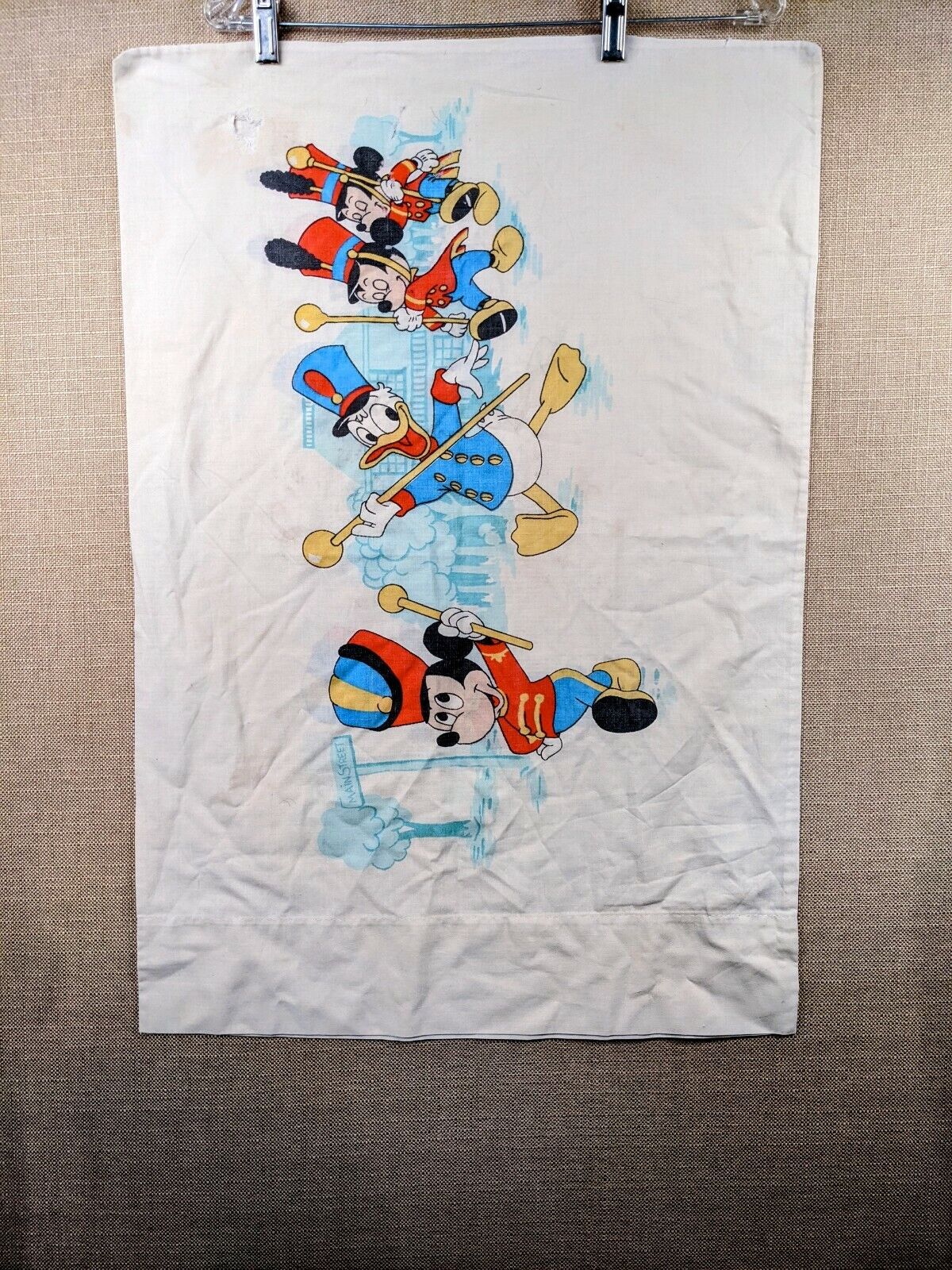 Vintage Walt Disney Productions Pillowcase Mickey Donald Parade Print Rare
