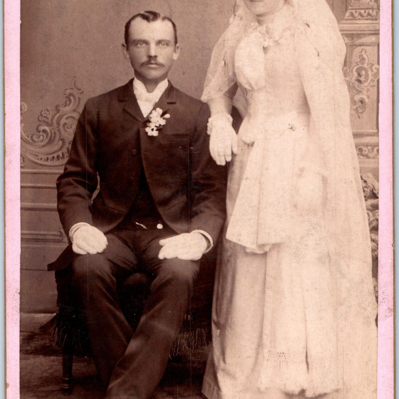 c1880s Sioux City, IA Newly Weds Man Bride Cabinet Card Photo Anderson B9