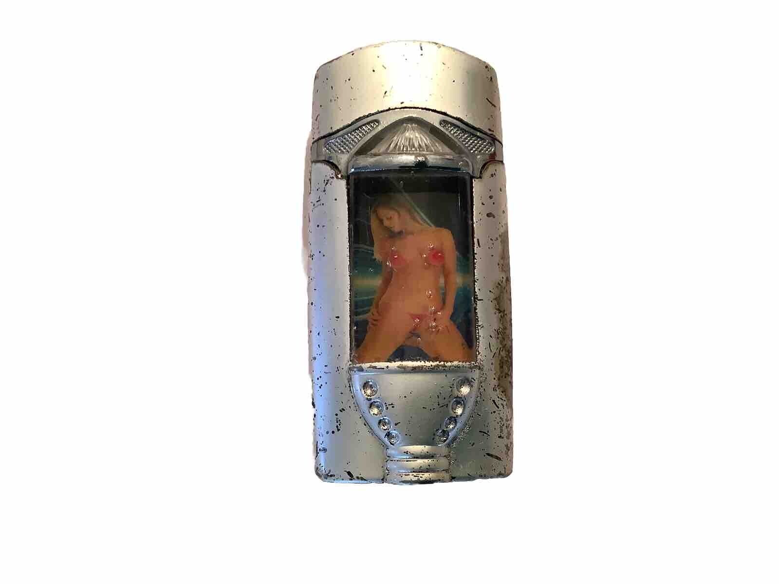 Vintage Unique Bikini Lady Silver Lighter Well Worn