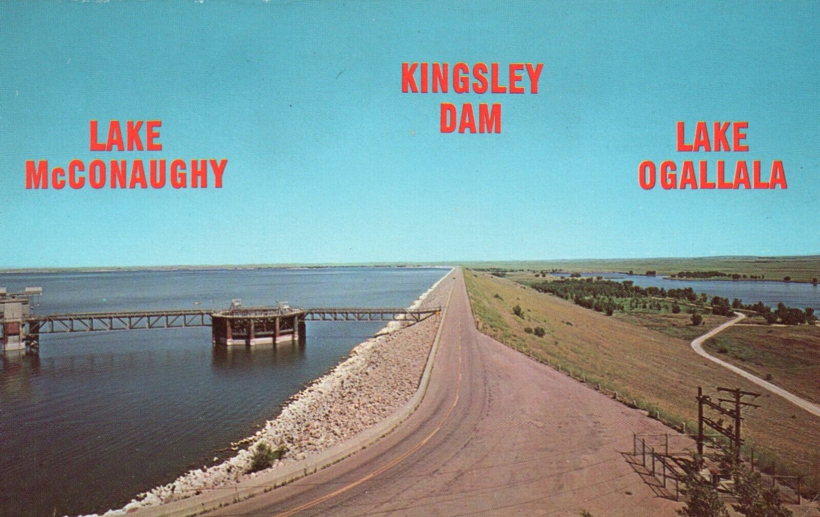 Postcard NE Lake McConaughy Kingsley Dam Lake Ogallala Chrome Vintage PC J2094